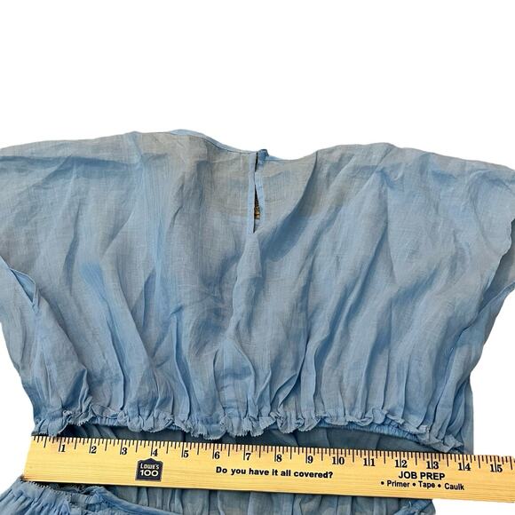 Rebecca Taylor Back Cutout Midi Dress Large Fit And Flare Cap Sleeve Preppy Blue - Picture 10 of 11